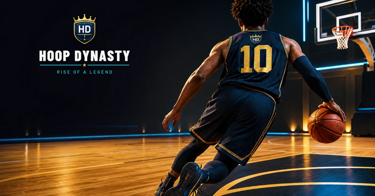 L'artwork ufficiale Athlete Icon di Hoop Dynasty con un giocatore numero 10 che attacca il canestro